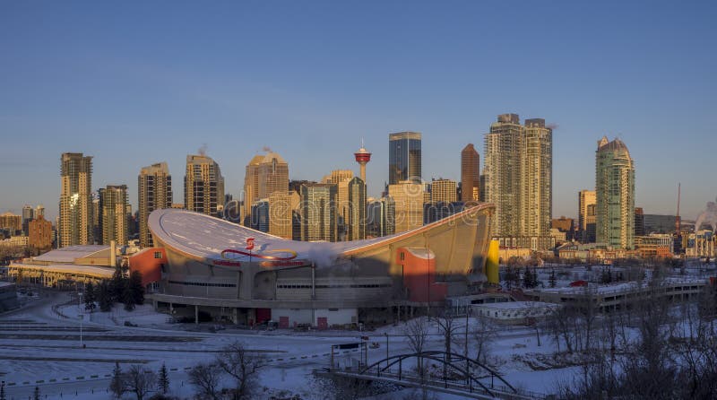 Calgary`s skyline at sunrise