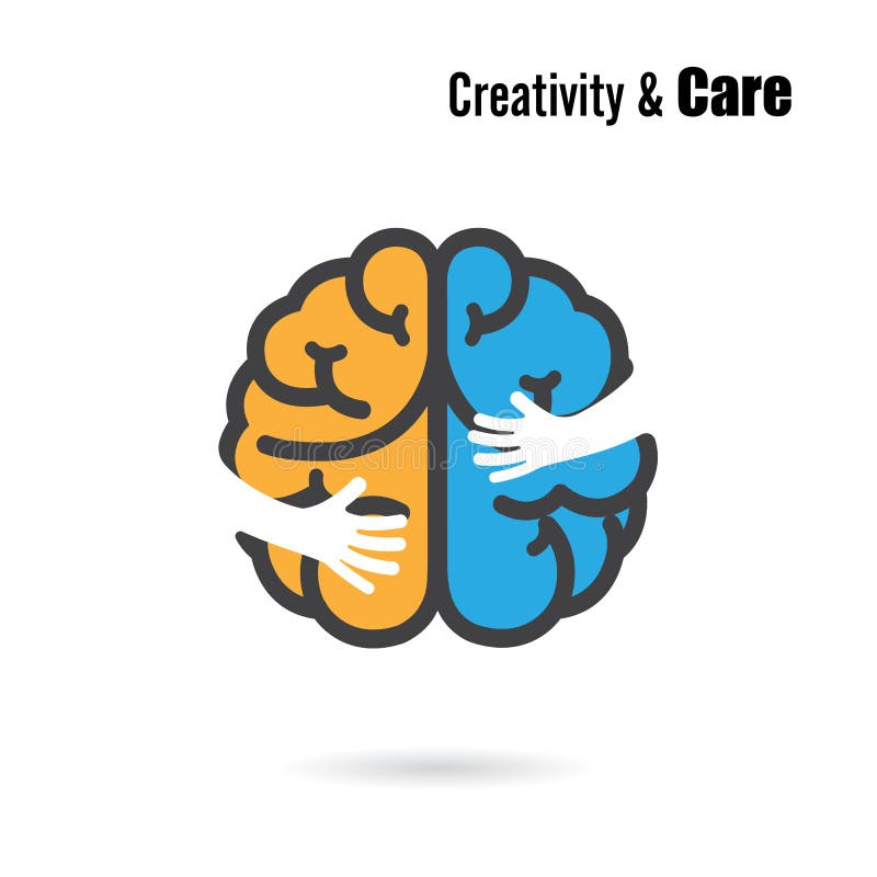 Calibre créatif de vecteur de conception de logo de cerveau avec la petite main illustration libre de droits Calibre créatif de vecteur de conception de logo de cerveau avec la petite main illustration libre de droits