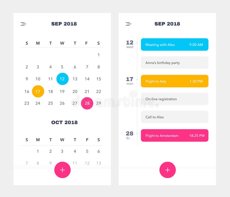 Calibre d'application de calendrier avec pour faire la liste et les tâches UI UX Conception pour le téléphone portable Pour faire illustration stock Calibre d'application de calendrier avec pour faire la liste et les tâches UI UX Conception pour le téléphone portable Pour faire illustration stock