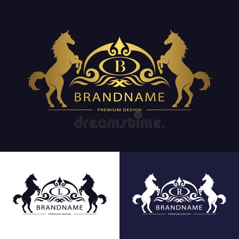 Calibre d'emblème de logo de monogramme avec le cheval Conception de luxe gracieuse Lettre calligraphique B, L, signe d'affaires illustration libre de droits Calibre d'emblème de logo de monogramme avec le cheval Conception de luxe gracieuse Lettre calligraphique B, L, signe d'affaires illustration libre de droits