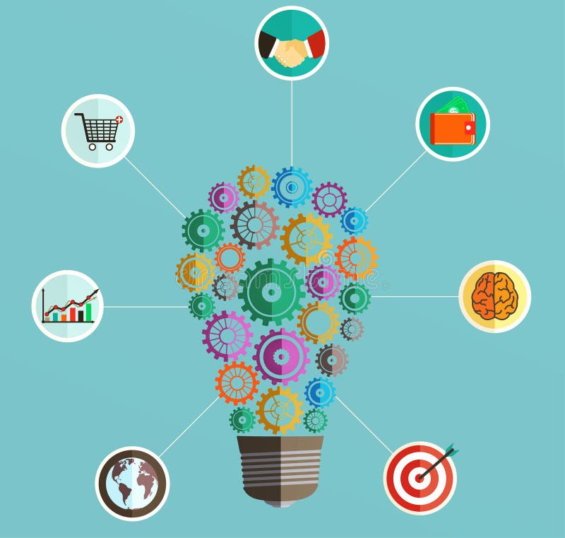 Calibre d'Infographics avec une ampoule sous forme de vitesses avec des icônes d'affaires illustration stock Calibre d'Infographics avec une ampoule sous forme de vitesses avec des icônes d'affaires illustration stock