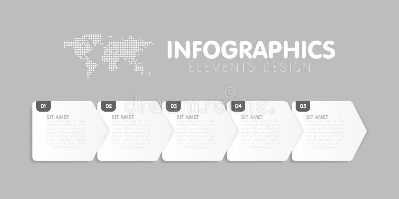 Calibre d'infographics d'affaires La chronologie avec 5 étapes de flèche, cinq numérotent des options Vecteur illustration stock Calibre d'infographics d'affaires La chronologie avec 5 étapes de flèche, cinq numérotent des options Vecteur illustration stock