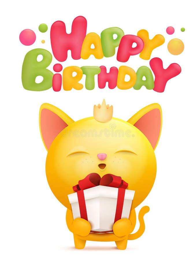 Calibre De Carte De Joyeux Anniversaire Avec Le Caractere Jaune De Chat D Emoji Illustration Stock Illustration Du Anniversaire Chat