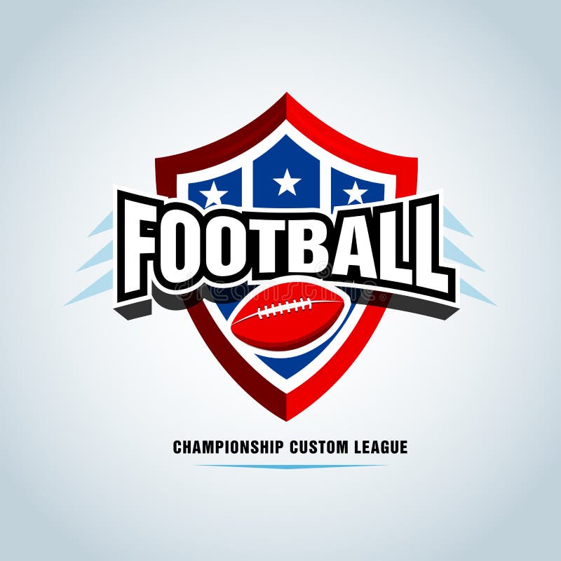 Calibre de logo de football américain, insigne, T-shirt, label, emblème Version rouge, bleue, noire de couleur illustration libre de droits Calibre de logo de football américain, insigne, T-shirt, label, emblème Version rouge, bleue, noire de couleur illustration libre de droits