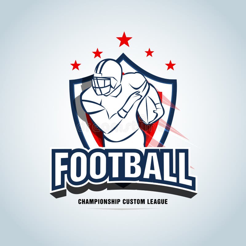 Calibre de logo de football américain, insigne, T-shirt, label, emblème Version rouge et bleu-foncé de couleur illustration stock Calibre de logo de football américain, insigne, T-shirt, label, emblème Version rouge et bleu-foncé de couleur illustration stock