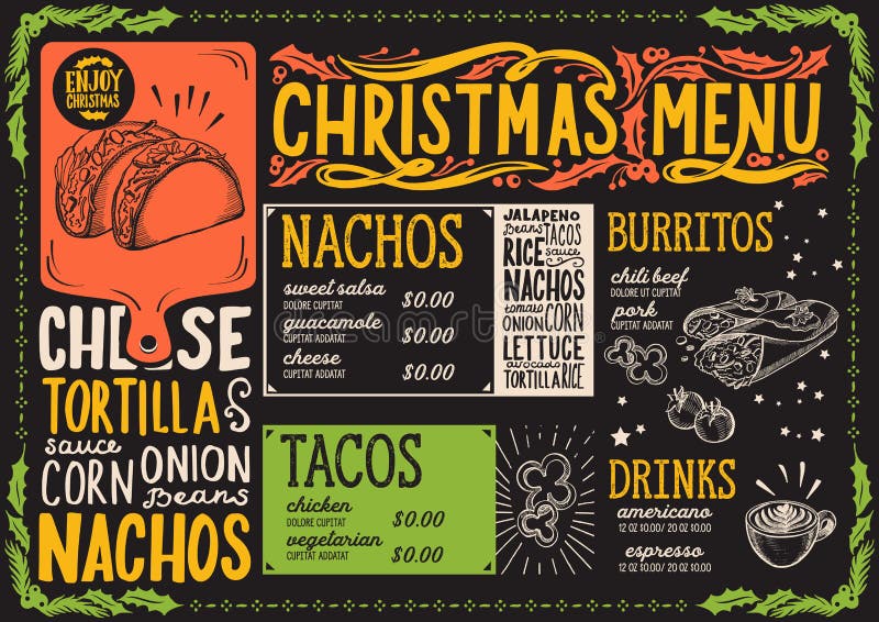 Calibre de menu de Noël pour le restaurant mexicain illustration libre de droits Calibre de menu de Noël pour le restaurant mexicain illustration libre de droits