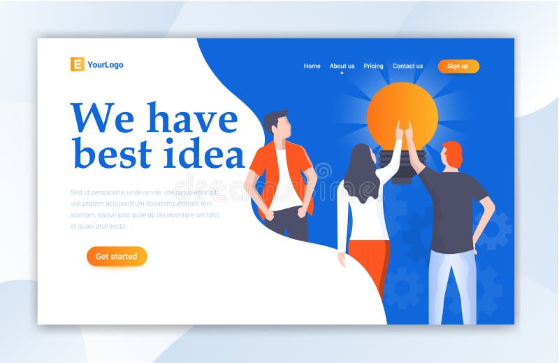 Calibre de page d'atterrissage de conception web de Team Work For Idea Ui pour illustration stock Calibre de page d'atterrissage de conception web de Team Work For Idea Ui pour illustration stock