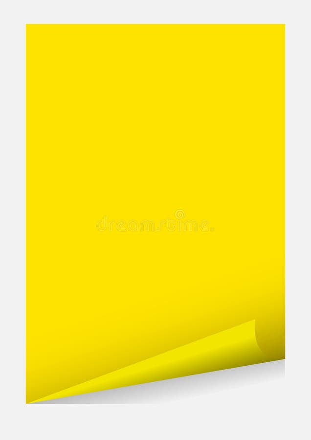 Calibre de papier jaune de coin de boucle du blanc a4 d'isolement sur le fond gris, feuille d'autocollant du cadre jaune de papie illustration stock Calibre de papier jaune de coin de boucle du blanc a4 d'isolement sur le fond gris, feuille d'autocollant du cadre jaune de papie illustration stock