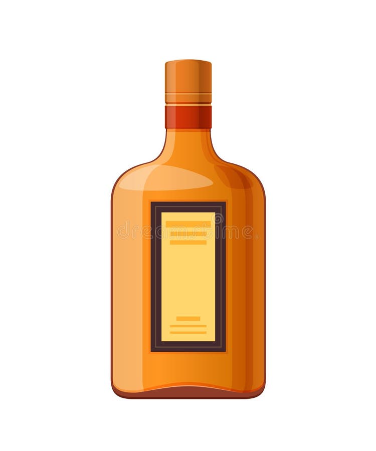 Template, layout, empty glass bottle of liquor, alcohol drink, with cap. Billet, glass container, packaging, alcoholic beverage, liquid, on a white background vector illustration isolated. Template, layout, empty glass bottle of liquor, alcohol drink, with cap. Billet, glass container, packaging, alcoholic beverage, liquid, on a white background vector illustration isolated