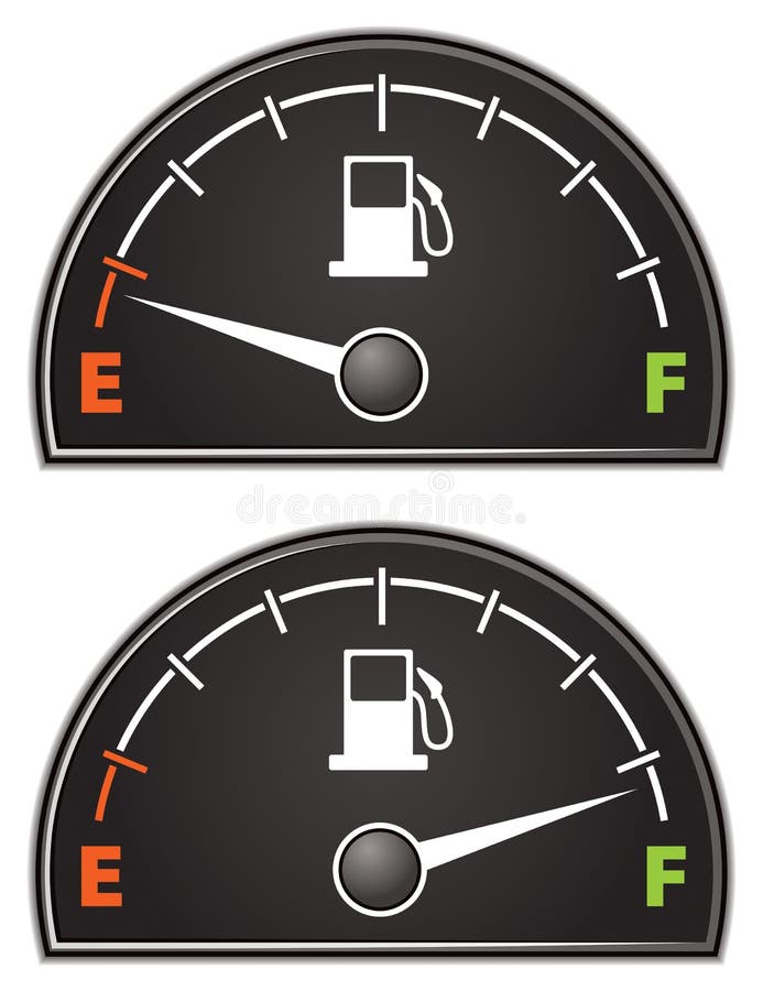 An illustration of an empty and full gas gauge. An illustration of an empty and full gas gauge