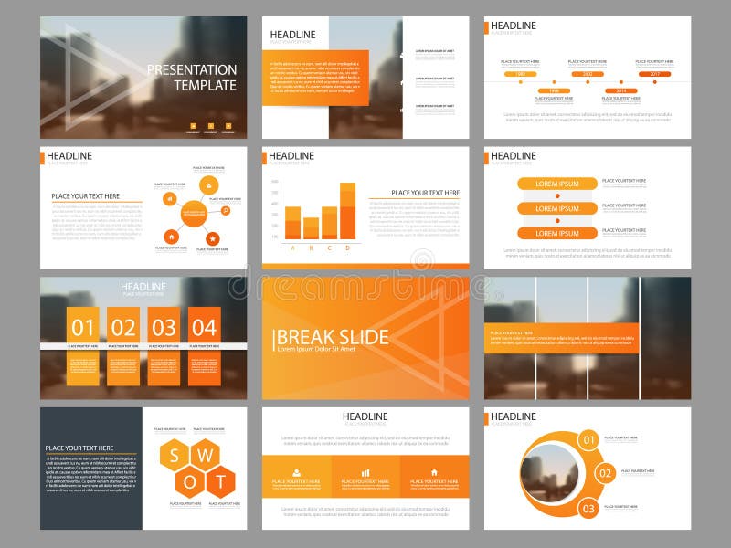 Calibre infographic de présentation d'éléments de paquet orange rapport annuel d'affaires, brochure, tract, insecte de publicité