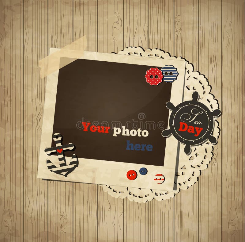 Calibre nautique de chute de vintage avec le cadre de photo illustration stock Calibre nautique de chute de vintage avec le cadre de photo illustration stock