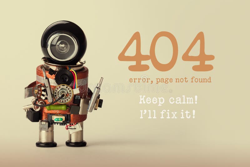 Calibre non trouvé de page pour le site Web Le dépanneur de jouet de robot avec le tournevis et le message d'avertissement de 404 photographie stock libre de droits Calibre non trouvé de page pour le site Web Le dépanneur de jouet de robot avec le tournevis et le message d'avertissement de 404 photographie stock libre de droits