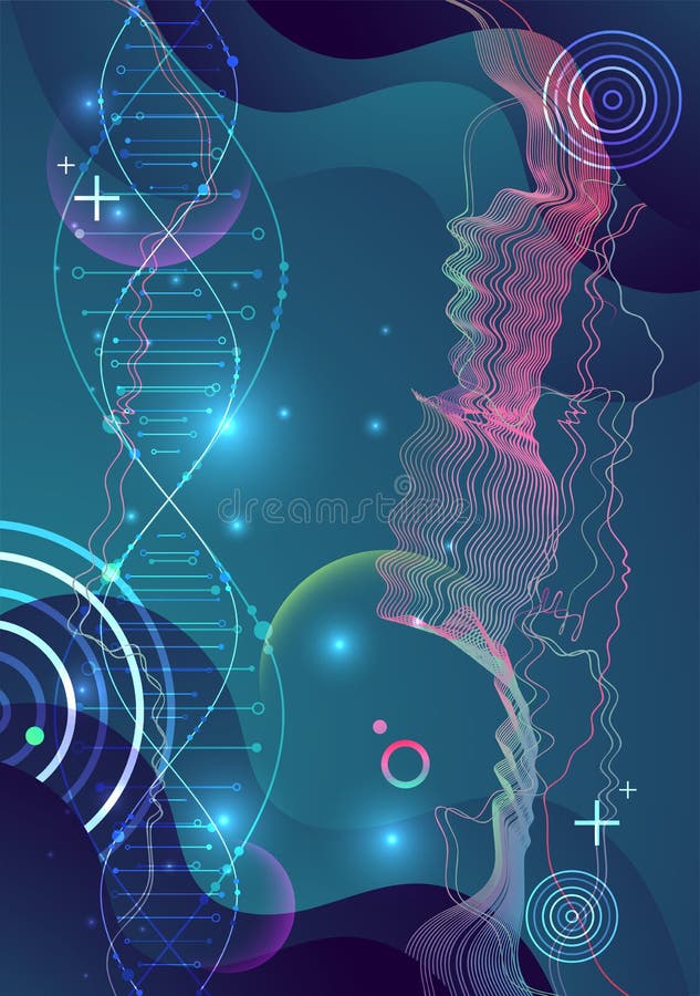 Calibre, papier peint ou bannière de la Science avec des molécules d'une ADN illustration stock Calibre, papier peint ou bannière de la Science avec des molécules d'une ADN illustration stock