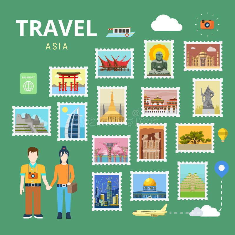 Calibre plat de tourisme de vecteur d'Inde de l'Asie Chine Japon de voyage illustration stock Calibre plat de tourisme de vecteur d'Inde de l'Asie Chine Japon de voyage illustration stock