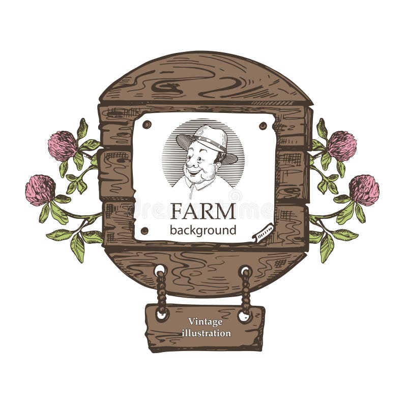 Calibre pour des produits de la ferme Portrait d'un homme dans un chapeau Illustration de cru illustration de vecteur Calibre pour des produits de la ferme Portrait d'un homme dans un chapeau Illustration de cru illustration de vecteur