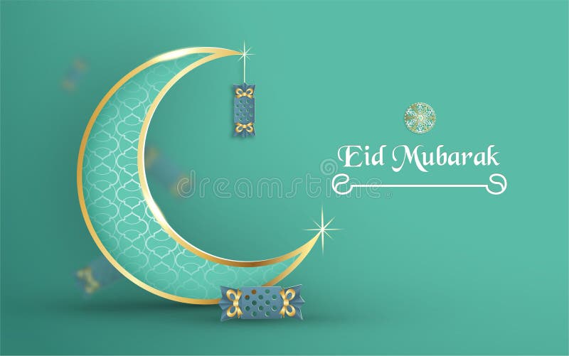 Calibre pour Eid Mubarak avec le ton de vert et de couleur d'or illustration du vecteur 3D dans la coupe de papier et métier pour