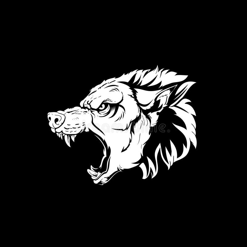 Calibre principal noir et blanc stupéfiant de logo de vecteur de loup sauvage et agressif illustration libre de droits Calibre principal noir et blanc stupéfiant de logo de vecteur de loup sauvage et agressif illustration libre de droits