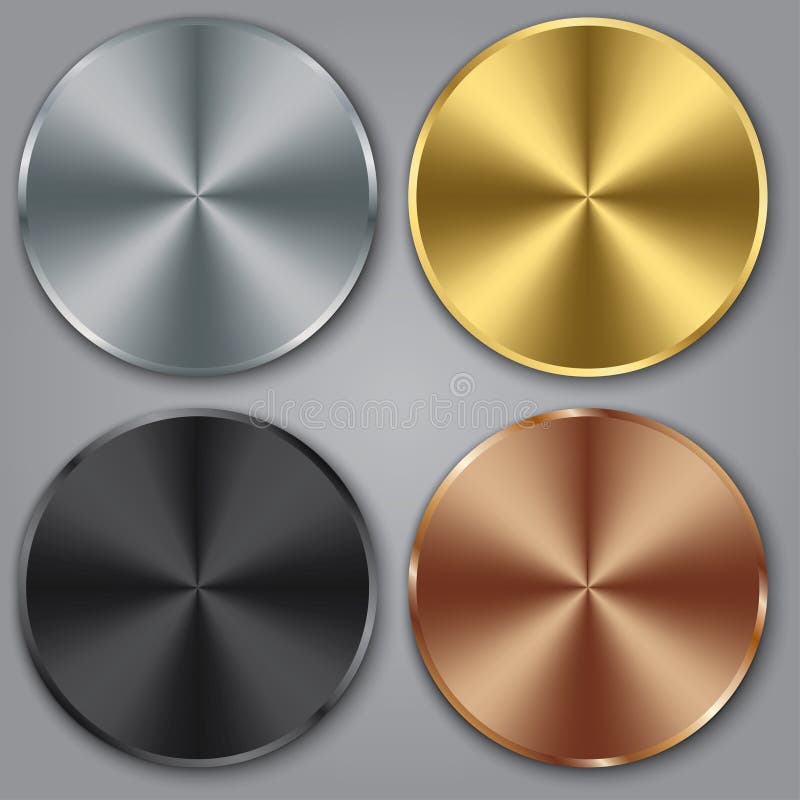 Calibres en métal réglés avec la texture, ensemble de bouton en métal avec la texture, argent, or, bronze, illustration de vecteu illustration stock Calibres en métal réglés avec la texture, ensemble de bouton en métal avec la texture, argent, or, bronze, illustration de vecteu illustration stock