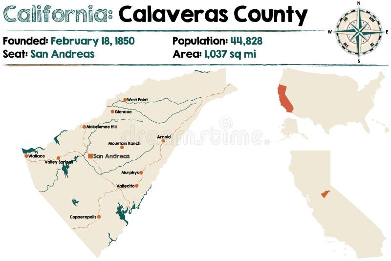 California - Calaveras county map vector illustration California - Calaveras county map vector illustration
