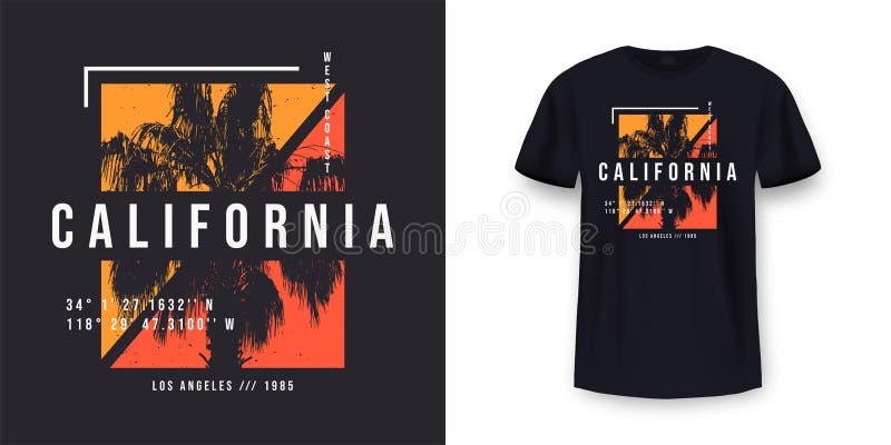 California, Los Angeles Typography. T-shirt Graphics with Tropic Palms ...
