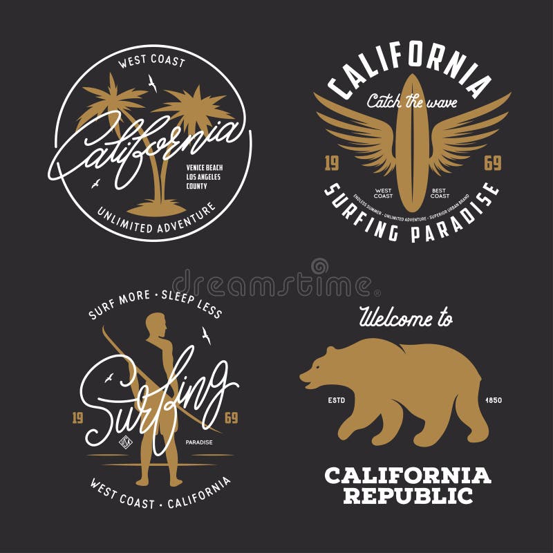 California relacionó los gráficos del estilo del vintage de la camiseta fijados Ilustración del vector stock de ilustración California relacionó los gráficos del estilo del vintage de la camiseta fijados Ilustración del vector stock de ilustración