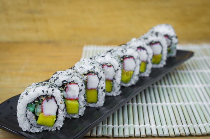 California Roll on Beautiful Decorated Plate Stock Image Image of elegant, japan 210283175