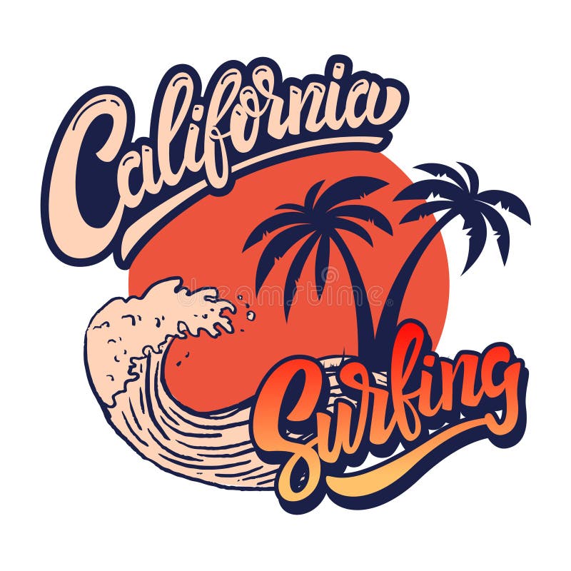 California Surfing. Emblem Template with Sea Waves and Palms. Design ...