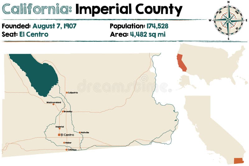 Califórnia: Mapa de Imperial County ilustração do vetor Califórnia: Mapa de Imperial County ilustração do vetor