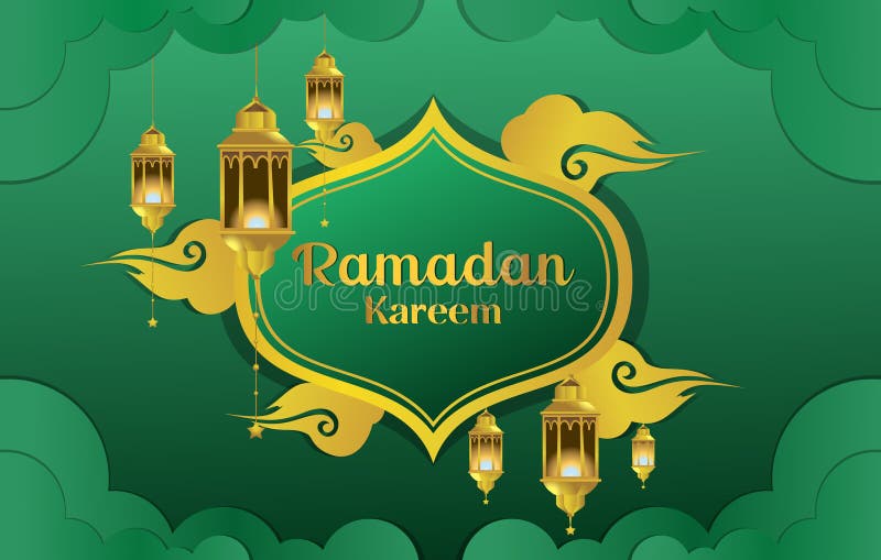 Caligrafia de ramadan kareem eid mubarak com fundo de turquesa na lua ilustração do vetor