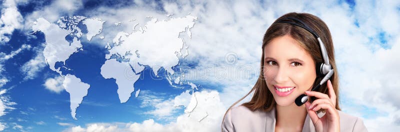 Call-Center-Betreiber mit Karte, internationaler Kontakt conc stockfoto Call-Center-Betreiber mit Karte, internationaler Kontakt conc stockfoto