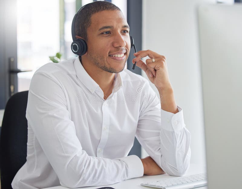 Call Center, Computer and Consulting with Man in Office for Customer