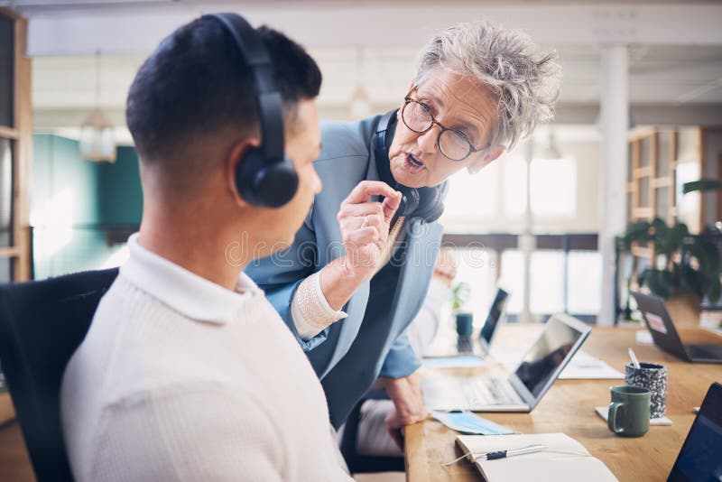 Call Center, Customer Service and Leader Training Man Explaining or