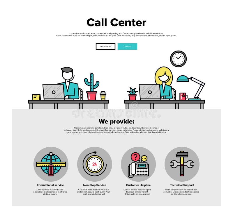 Call center flat line web graphics royalty free illustration Call center flat line web graphics royalty free illustration