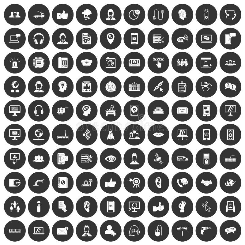 100 Call Center Icons Set Black Circle Stock Vector - Illustration of ...