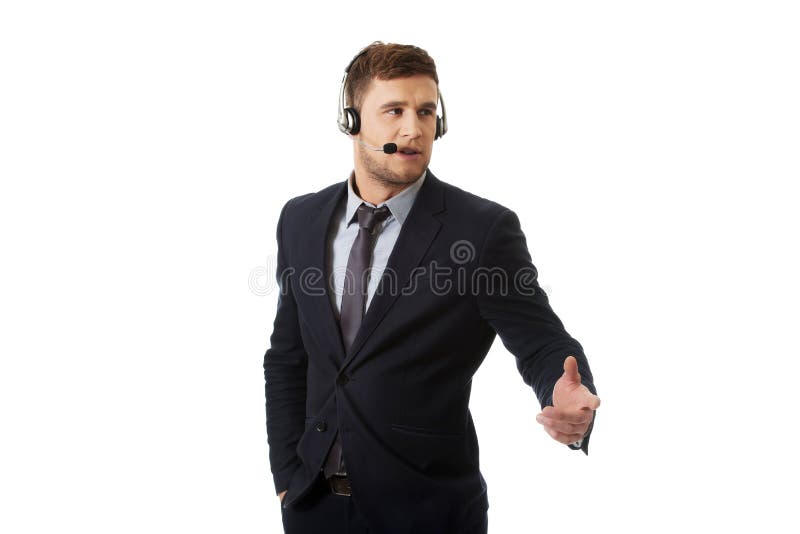 Call Center Man Talking through Phone. Stock Image - Image of ...