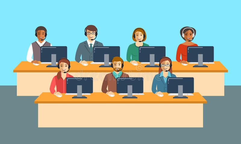 Call-Center-Mittelteam an der flachen Fahne des Büros vektor abbildung Call-Center-Mittelteam an der flachen Fahne des Büros vektor abbildung