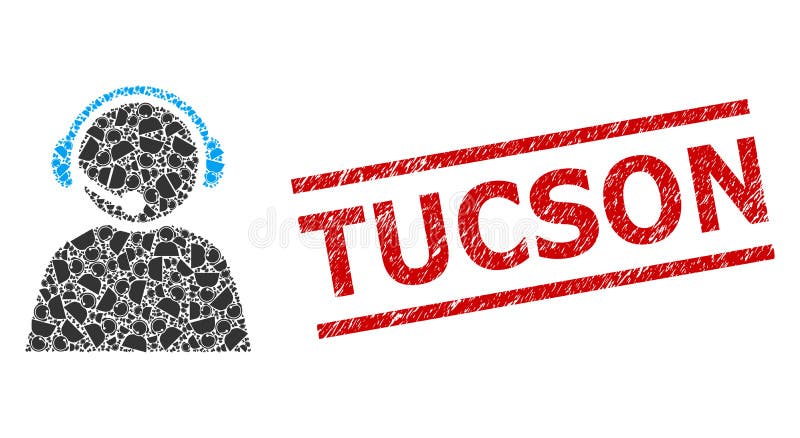 Call Center Operator Recursive Collage of Call Center Operator Icons and Textured Tucson Stamp vector illustration