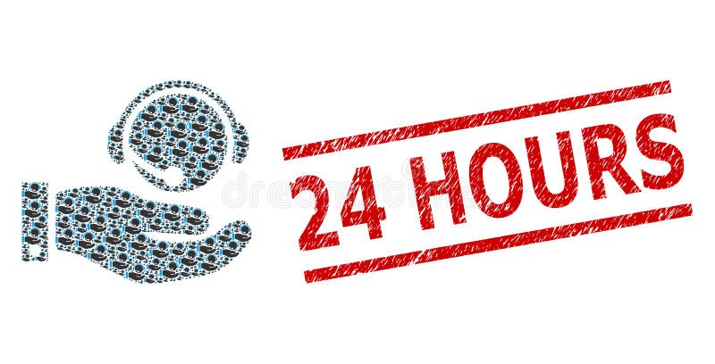 Call Center Service Recursive Composition of Call Center Service Items and Distress 24 Hours Seal vector illustration