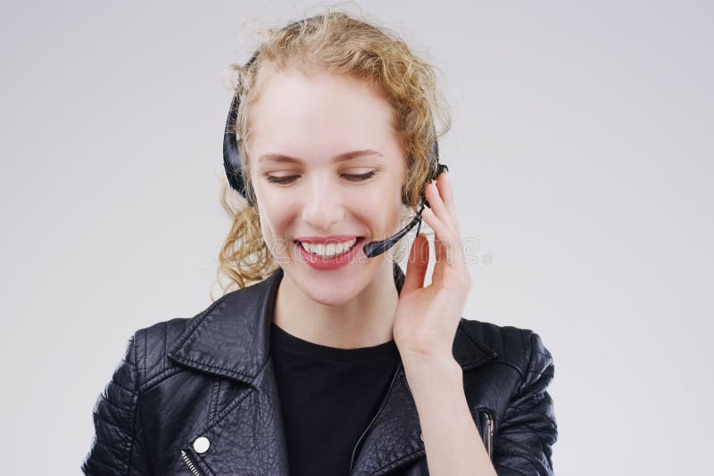 Call Center, Woman and Listening in Studio with Headset, Smile or