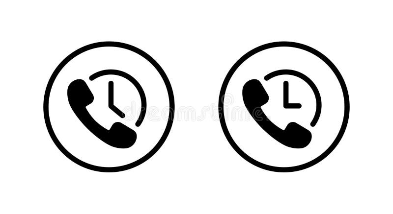 Call history icon in circular outline. Phone with clock symbol stock illustration
