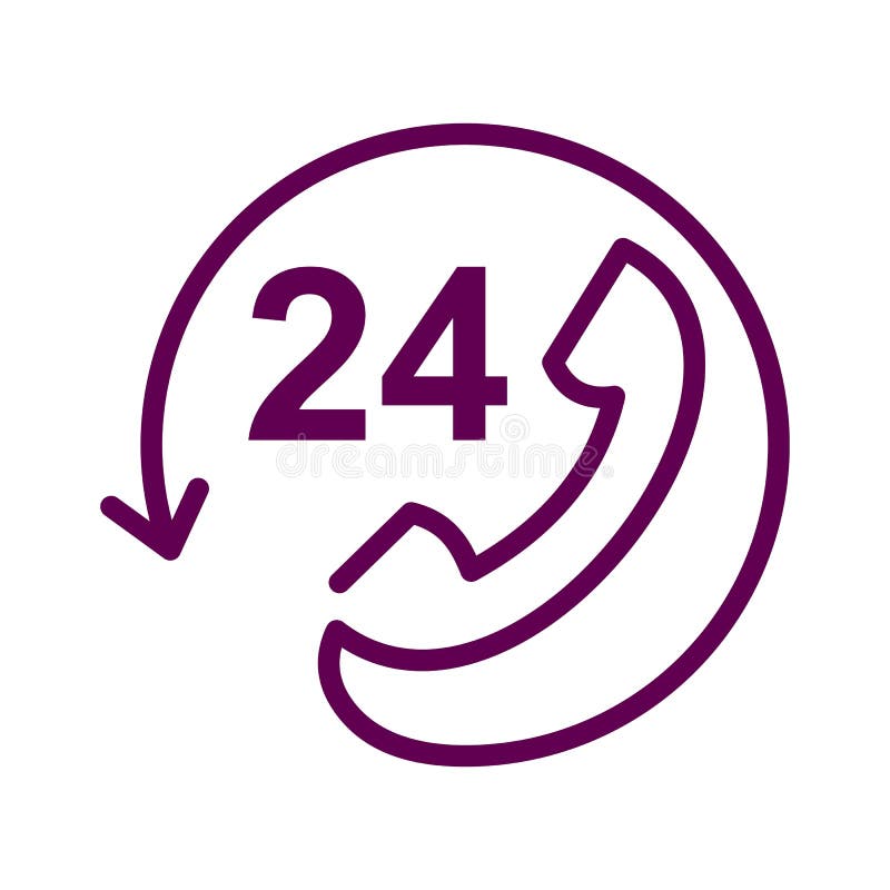 Call 24 icon vector illustration, 24 hour call service, Twenty four hour service flat design royalty free illustration