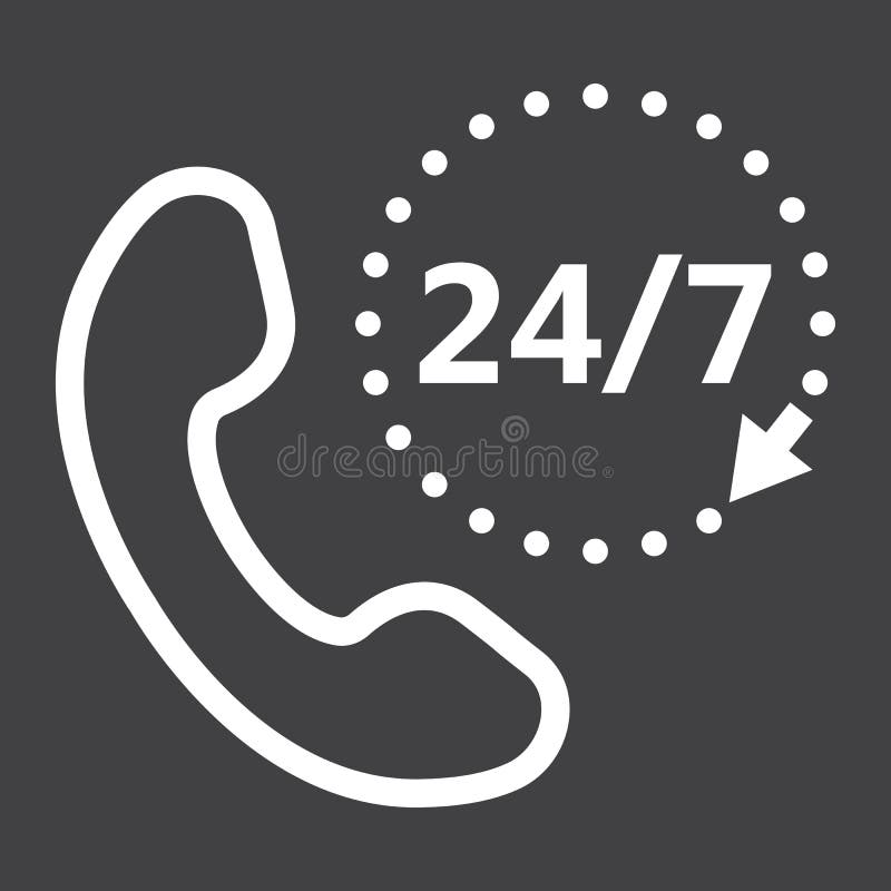 Call 24 7 Line Icon, Support Service And Website Stock Vector