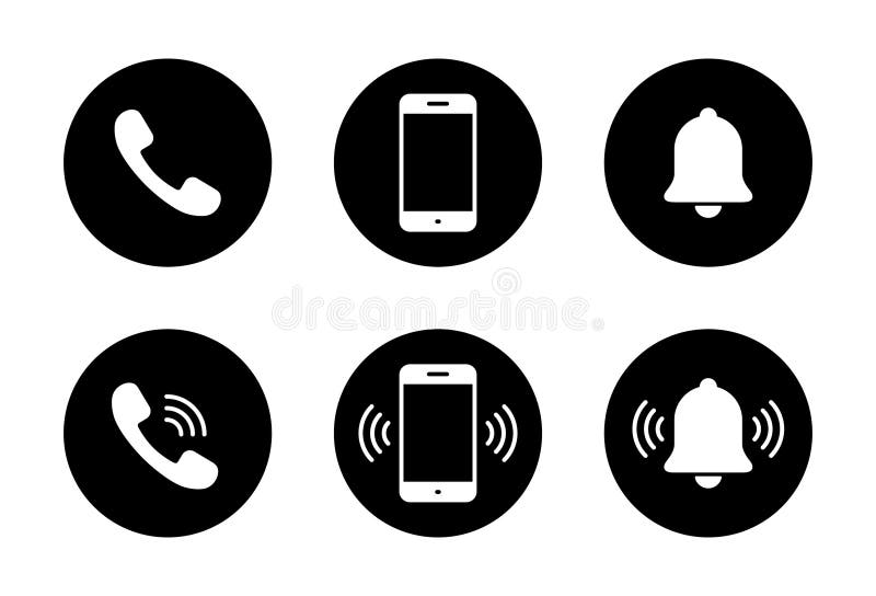 Call and notification icon in black circle. Phone, smartphone, and alert bell symbol royalty free illustration