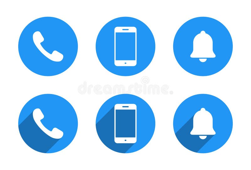 Call, smartphone and notification icon with long shadow. Phone, cellphone, and bell symbol stock illustration