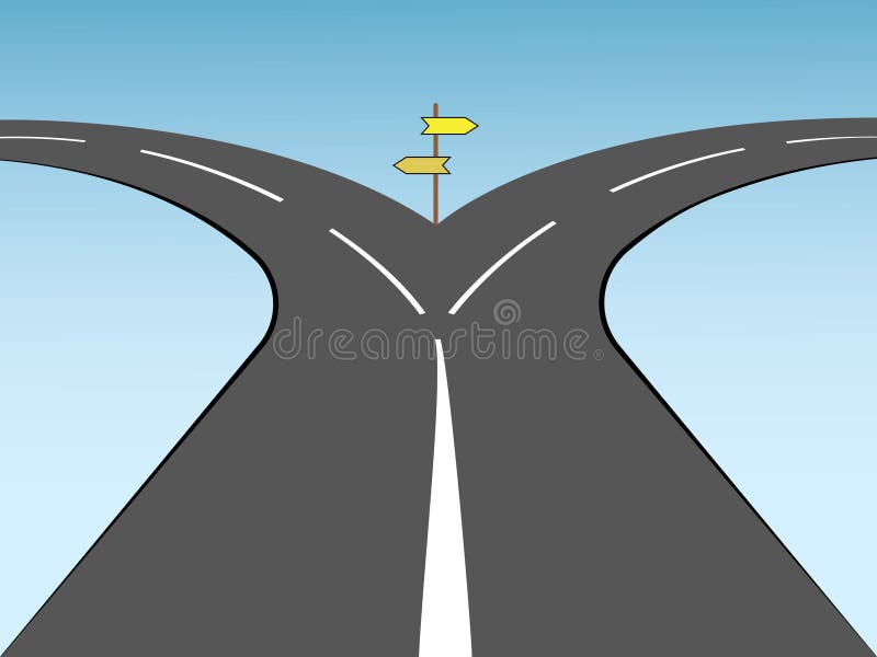 Calle de doble sentido con las señales de dirección para el paso futuro en negocio stock de ilustración Calle de doble sentido con las señales de dirección para el paso futuro en negocio stock de ilustración