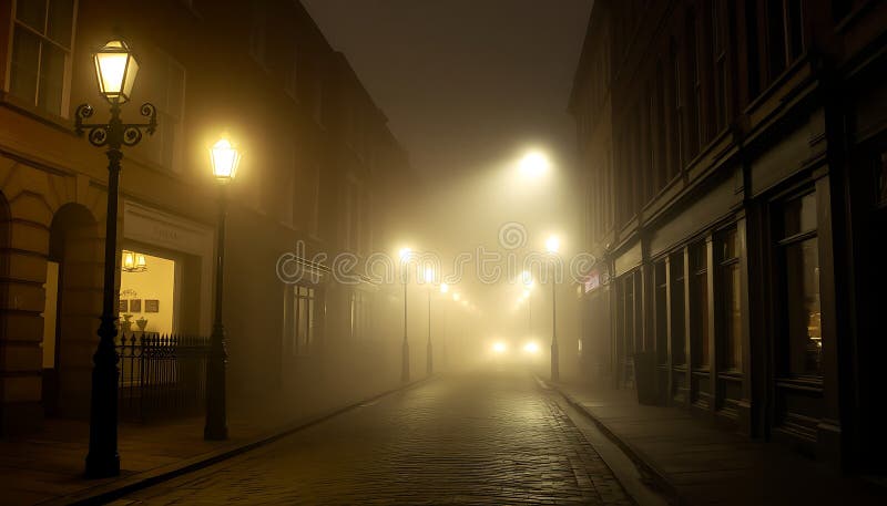 Calle de la ciudad nigrosa por la noche atmósfera urbana misteriosa Stock Foto IA Generativa libre illustration