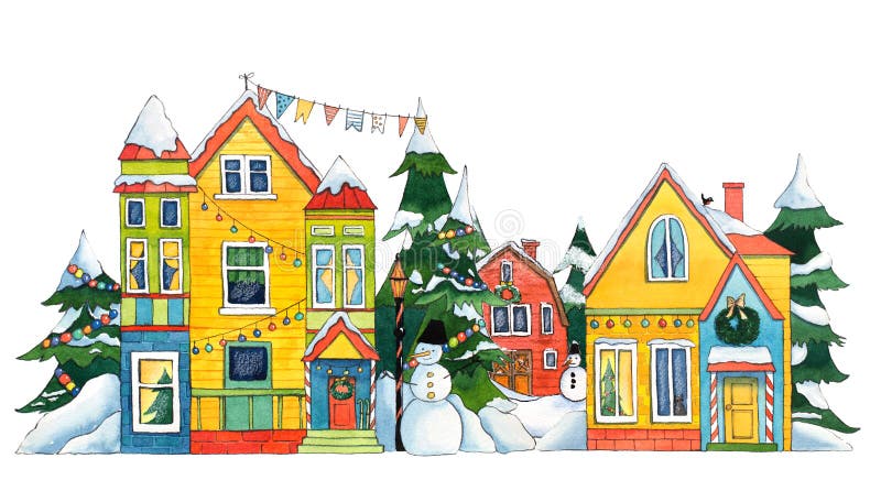 Calle de la Navidad de la acuarela ilustración del vector Calle de la Navidad de la acuarela ilustración del vector