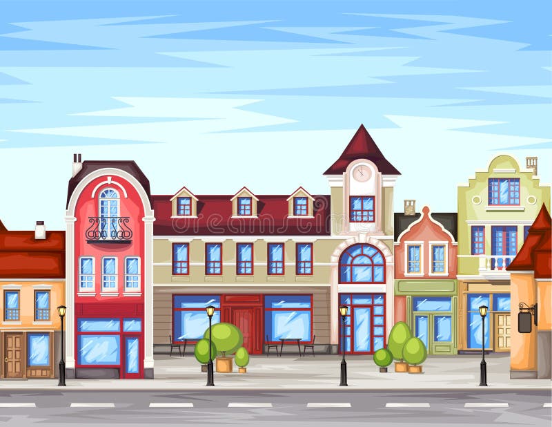 Calle de la pequeña ciudad con la tienda libre illustration Calle de la pequeña ciudad con la tienda libre illustration