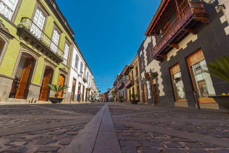 Calle Real De Los angeles Plac, Teror, Hiszpania obraz stock Calle Real De Los angeles Plac, Teror, Hiszpania obraz stock